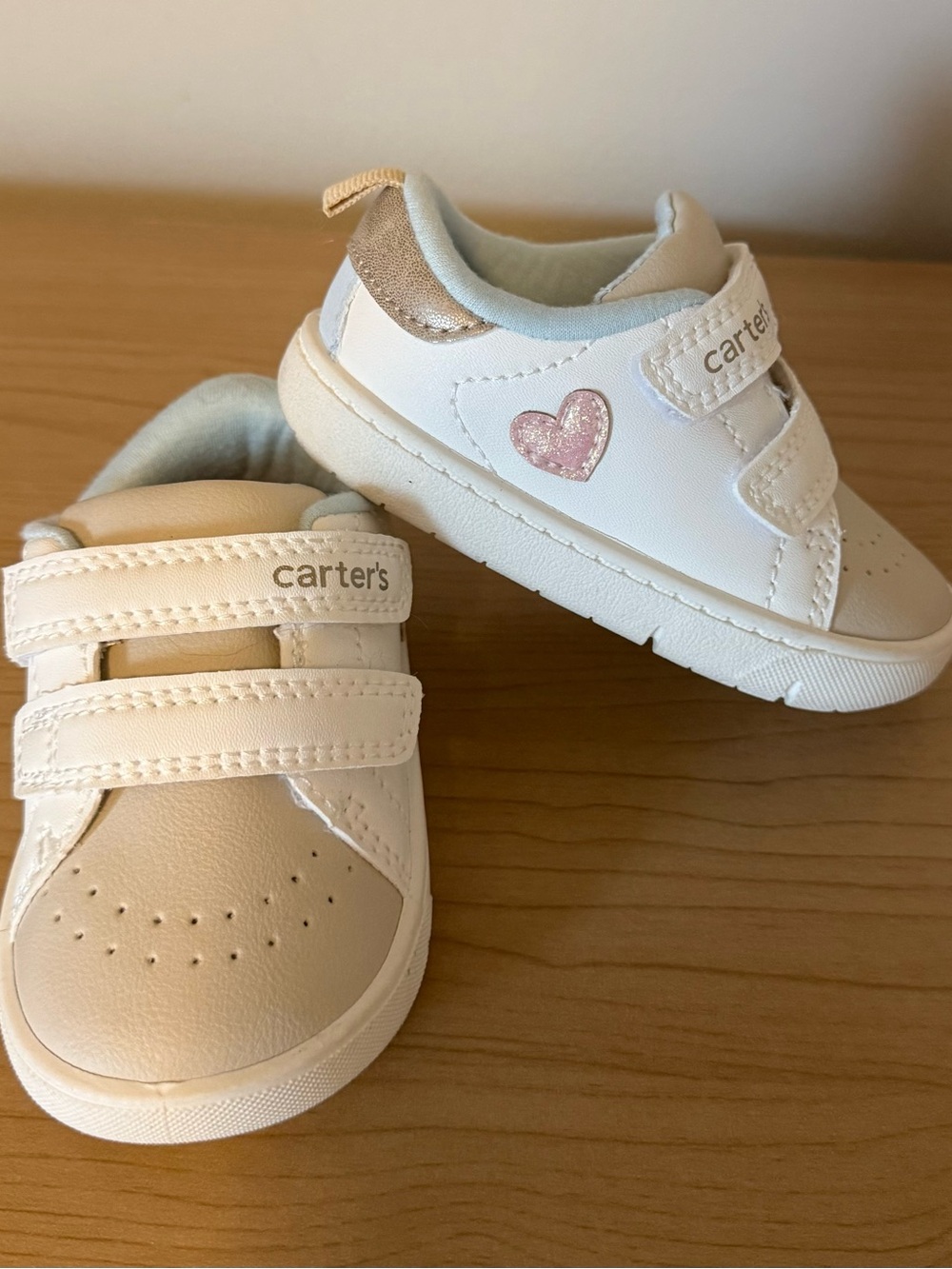 Carter's White Toddler Sneakers with Pink Heart and Metallic Accent